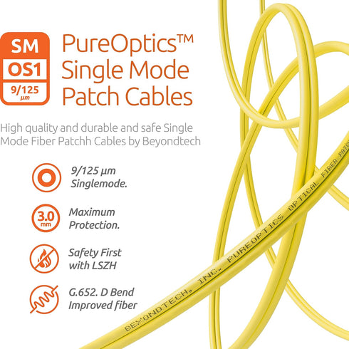 BEYONDTECH LC to LC Fiber Patch Cable, Single Mode Duplex, 2m (6.56ft), 9/125um