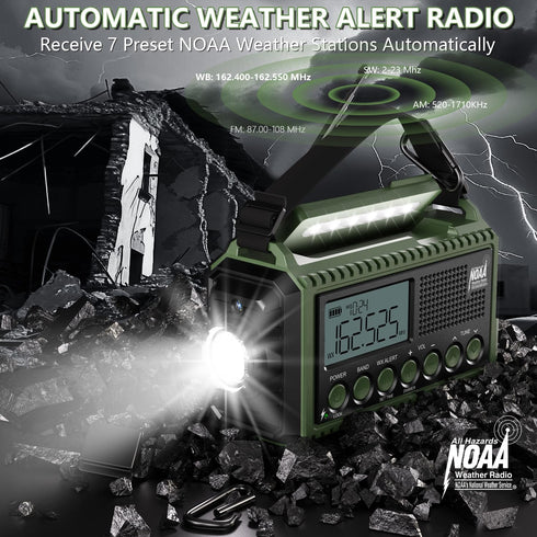 Emergency Radio Weather Radio 12000mAh, AUTO NOAA Solar Hand Crank Radio, AM/FM/SW/NOAA Portable Radio