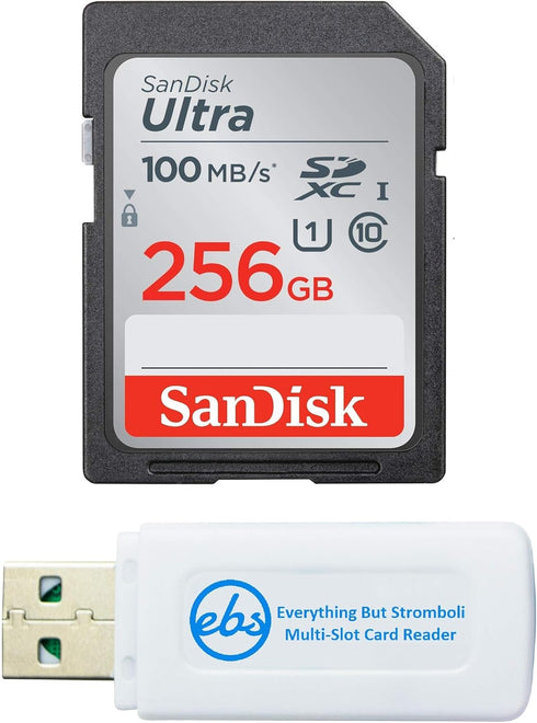 SanDisk 256GB SD Ultra Memory Card for Nikon Coolpix A900, A100, P1000, W100, W300, B700 Bundle with Card Reader