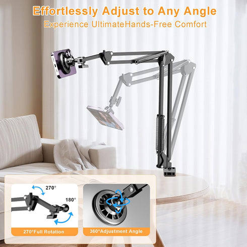 LenTok 15 14 13 12 Gooseneck Bed Phone Holder for Magsafe iPhone Stand, Desk Magnetic Phone Arm Mount with Clamp