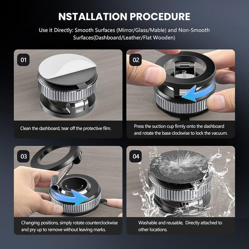 MOGU Holder-118LBS Suction+2800gf Magnet,360 Vacuum Magnetic Car Phone Strong Adjustable Dashboard Mount, Hands-Free