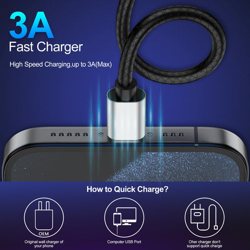 CyvenSmart 10ft USB C Type Charging Cable 3-Pack, Fast Charge for Samsung Galaxy S10 S9 S8 Plus (3A)