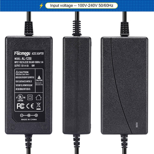 Facmogu 60W 12V 5A AC/DC Power Adapter, 100-240V AC to DC 12V 5A Power Supply, 60 Watts Switching Power Adaptor