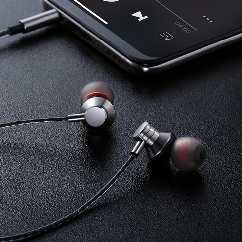Silver Wired Earbuds Headphones with Microphone, Stereo Bass, Noise Isolation, Compatible with Smartphones, Tablets,