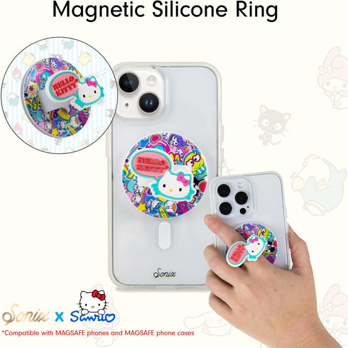 Sonix Magnetic Phone Grip, Removable Silicone Ring Loop Holder - Compatible with MagSafe | Hello Kitty Stickers