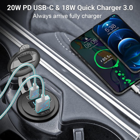 Qidoe 2 Pack USB C Car Charger - PD3.0 20W and QC3.0 18W with LED Voltmeter and ON/Off Switch
