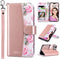 ULAK Compatible with iPhone 15 Pro, Wallet Case with Card Holder, Flower Flip Case for Women Girls, Rose Gold