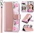ULAK Compatible with iPhone 15 Pro, Wallet Case with Card Holder, Flower Flip Case for Women Girls, Rose Gold