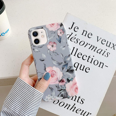 YeLoveHaw iPhone 12 and 12 Pro Case for Women, Soft Slim Protective Case, Floral & Purple Gray Leaves