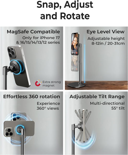 COOPER 17 16/15/14/13/12 (x2 Pack MagStand - iPhone Stand for Desk & Video Recording, Compatible with MagSafe, Stand
