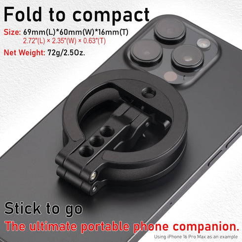 SHINEWEE 360 Stand,1/4" Dual Magnetic Ring Phone Mount - Foldable Rotation CNC Aluminum Screw,Cold Shoe Interface