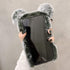 LUVI Plush Furry Case for iPhone 12, Cute Cartoon Bear Ear with Bling Glitter, 3D Diamond Bowknot, Gray
