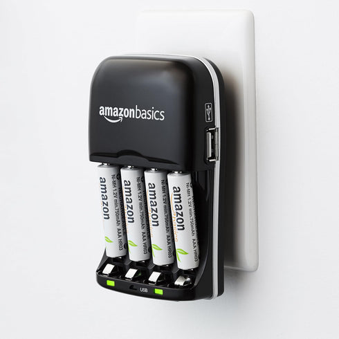 Amazon Basics Rechargeable Battery Charger for AA & AAA Ni-MH Batteries with USB Port, Portable, Travel-Friendly