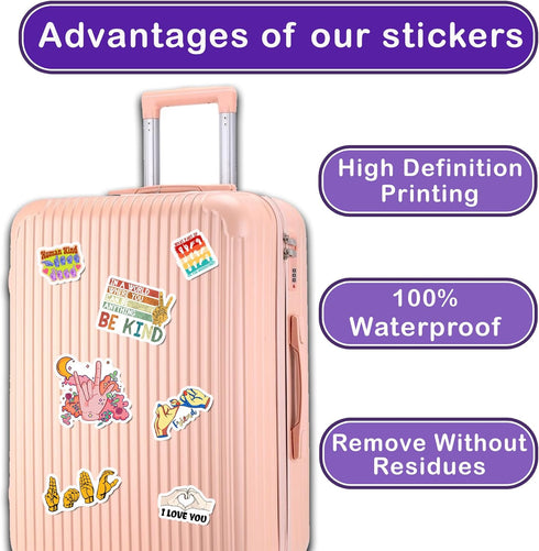Pack of 50 ASL Stickers, American Sign Language Vinyl Decals, Waterproof Decorations for Laptop, Bumper, Water Bottles
