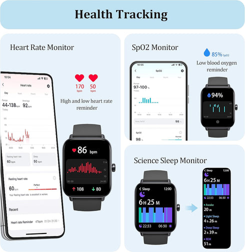 KALINCO Smart Watch for Men Women, 1.8" Fitness Tracker with Heart Rate/SpO2/Stress/Sleep Monitor, Alexa Built-in, 100+