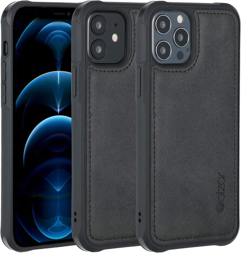 Molzar MAG Series iPhone 12 and 12 Pro Case, Faux Leather with Built-in Metal Plate for Magnetic Mount