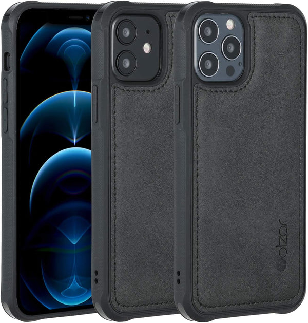 Molzar MAG Series iPhone 12 and 12 Pro Case, Faux Leather with Built-in Metal Plate for Magnetic Mount