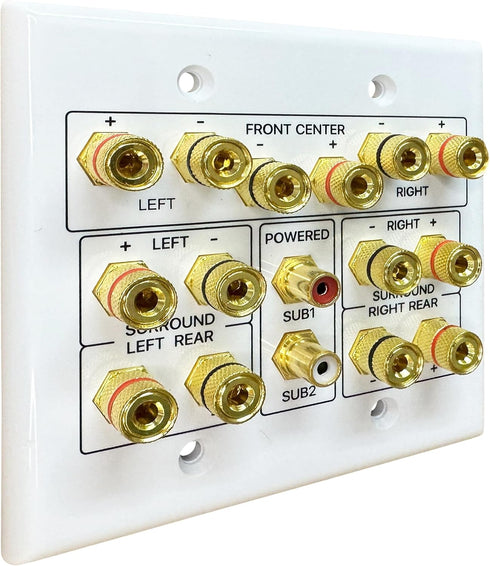 Speaker Wall Plate, 7.2 Home Theater, 2 RCA Wall Plate, Gold Plated Binding Posts for Speaker Setup