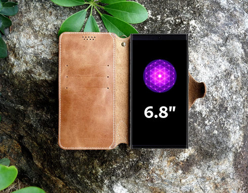 Yogurt S23 S23 Case for Samsung Galaxy Ultra, Genuine Leather Wallet Cover for Samsung Ultra, Handmade Brown