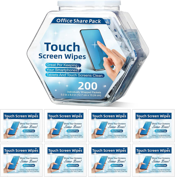 Willinglong 200 Pack Touch Screen Wipes Pre Moistened Lens Computer Electronic Screen Wipes