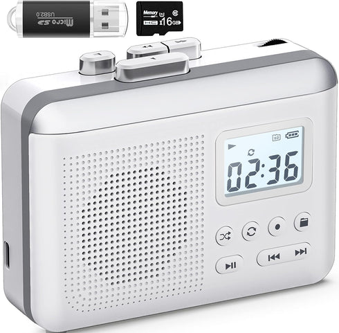 Gracioso Portable Cassette Player Recorder Converter, Cassette to MP3 via SD Card, Walkman with Rechargeable Battery,
