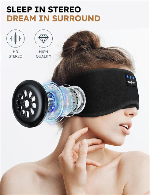MUSICOZY Sleep Headphones, Bluetooth 5.2 Headband Sleeping Eye Mask, Wireless Music Earbuds for Side Sleepers