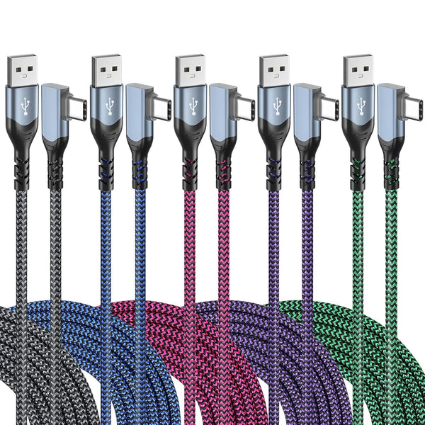 OKRAY 10ft USB C Cable 5-Pack, Right Angle Type C Charger for Samsung Galaxy S21/S20/S10, Pixel, Tab, Fast Charging.