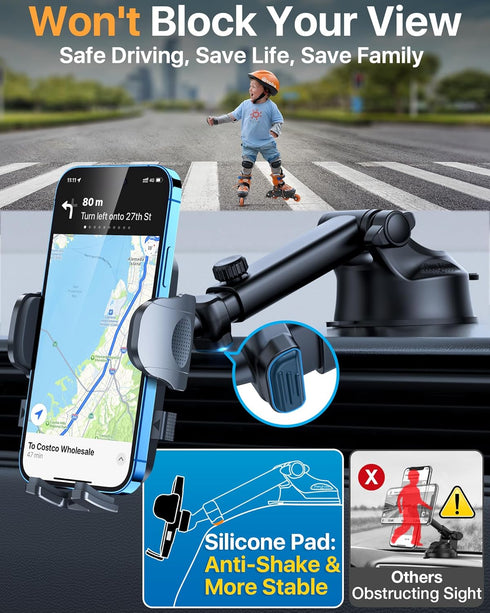 HTU 2024 Ultimate Car Phone Mount, Strongest Suction & Military-Grade Holder for Dashboard Windshield