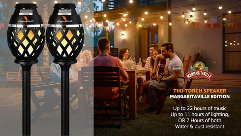 Margaritaville Tiki Torch - Waterproof Bluetooth Speaker with Flickering LED Lights, Portable Party Speaker (2 Pack)