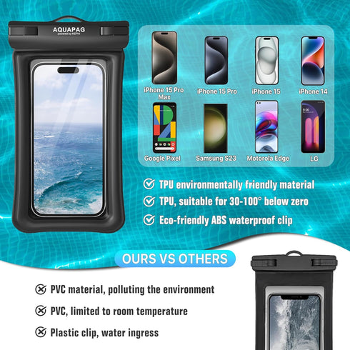NEPHI IP68 Waterproof Phone Pouch 2 Pack, Adjustable Neck Lanyard, Floating Case for iPhone, Black+White
