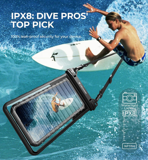 Dexnor IP68 Waterproof Phone Pouch, Universal Cellphone Dry Bag Case for iPhone 15 14 13 Pro Max, Black