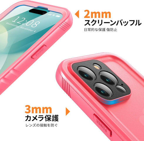 Cozycase Waterproof Case for iPhone 13 Pro, Pink Full Body Dustproof Shockproof Rugged Cover