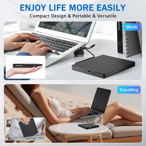 Kadlun 3.0 Drive,4 2 11/10/8/7/XP External CD DVD Drive for Laptop, USB Optical Disc USB Ports and TF/SD Card