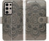 Asuwish Wallet Case for Samsung Galaxy S24 Ultra 5G - Grey, with Tempered Glass Protector & Flower Flip Card Holder.