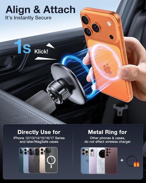Miracase for MagSafe Car Mount with Metal Hook Clip, Magnetic Phone Holders for Car Phone Holder, Compatible