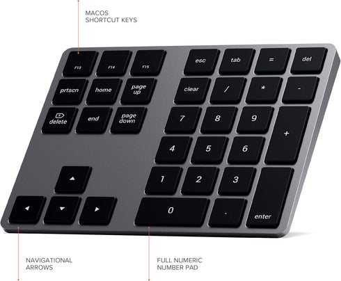 Satechi Bluetooth Extended Numeric Keypad, Slim Rechargeable 34-Key Numberpad for M2/M1 MacBook Pro/Air, Space Gray