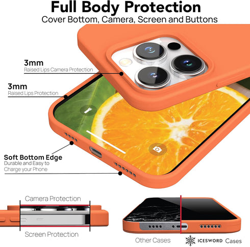 IceSword 15 Shockproof,6.1 inch 15Pro- Compatible with iPhone Pro Case Orange, Liquid Silicone Phone Case Cover Slim