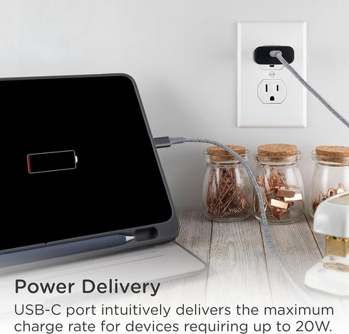 Cordinate 1 USB-C Port Wall Charger, 20W Power Delivery Fast Charge, Compact, Great for Travel, Compatible with Apple,