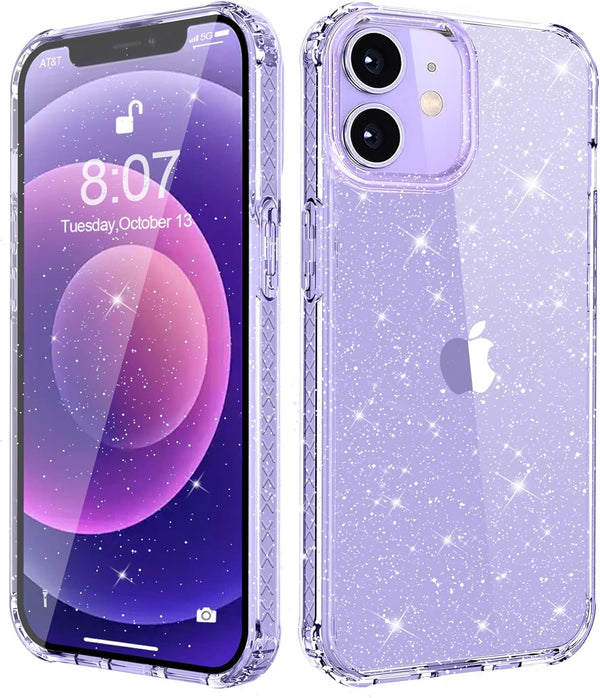 MIODIK Clear Glitter iPhone 12 & 12 Pro Case, Shockproof Slim Cover with Stand, Non-Slip, 6.1 Inch - Sparkle Clear