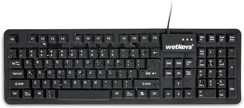 WetKeys Professional-Grade Full-Size Flexible Silicone Washable Keyboard (USB) (PS/2) (Black) | Soft-Touch Comfort
