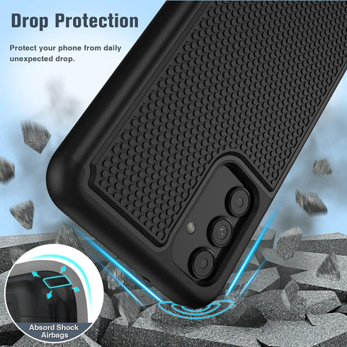BNIUT Heavy Duty Case for Samsung Galaxy A13 5G, Dual Layer Shockproof Rugged Cover with Non-Slip Textured Back, Black