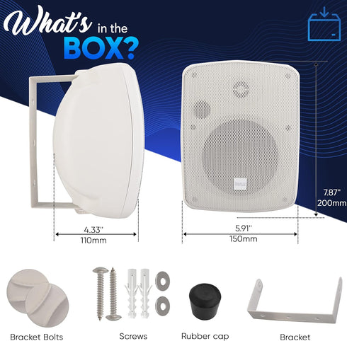 Pyle Outdoor Waterproof Patio Speaker - 3.5" 2-Way Weatherproof Dual Speaker for Indoor/Outdoor Use (White)