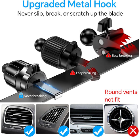 Car Phone Holder Mount with 36mm Longer Metal Hook Clip, Hands-Free Phone Holder for Car Vent, Compatible with iPhone