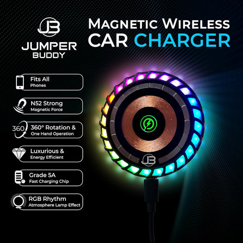 MagSafe Magnetic Phone Mount Wireless Charger | Music Reactive Lights - Car Cell Phone Holder for iPhone 15-12