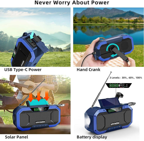 Emergency Radio Hand Crank Solar Power - Portable AM FM NOAA Weather Radio with 5000mAh Rechargeable Battery