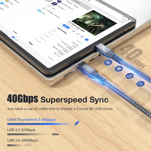240W USB4 Cable - USB C to C, Fast Charging, Thunderbolt 4/3, 8K/6K@60Hz, 40Gbps for iPhone 15 Pro, MacBook, Samsung