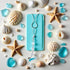 Dwuww Light Blue Ocean Shell Phone Chain Strap Fish Charm Star Beaded Keychain Phone Lanyard Acrylic Keyring Bag