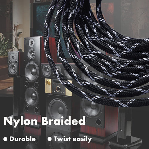 14AWG Speaker Wire Cable, 3 Feet, 1 Pack Premium Heavy Duty Braided, Gold Plated Banana Plug Tips, Black