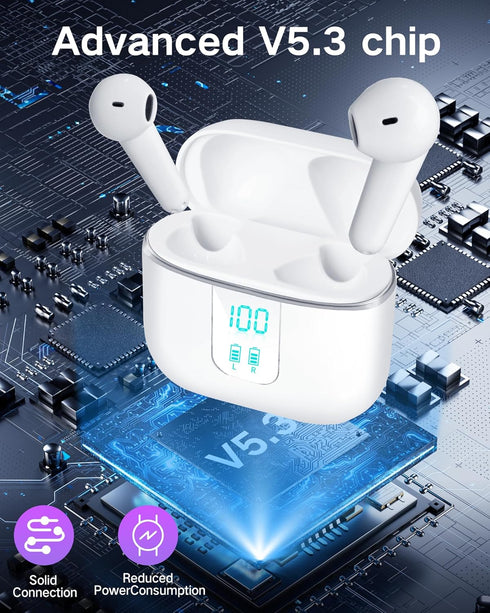 Wireless Earbuds with 5.3 Headphones, 40Hrs Playtime, Waterproof Stereo in-Ear Earphones with Microphone for Sports