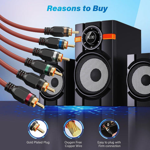 6-Channel 15 Adoreen RCA Audio Cable Ft, Oxygen Free Copper Male to Male Twisted Pair RCA Interconnect Cable with Noise